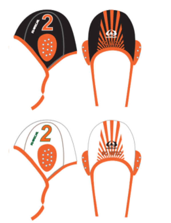 Waterpolo cap set zwart/wit. 2 caps
