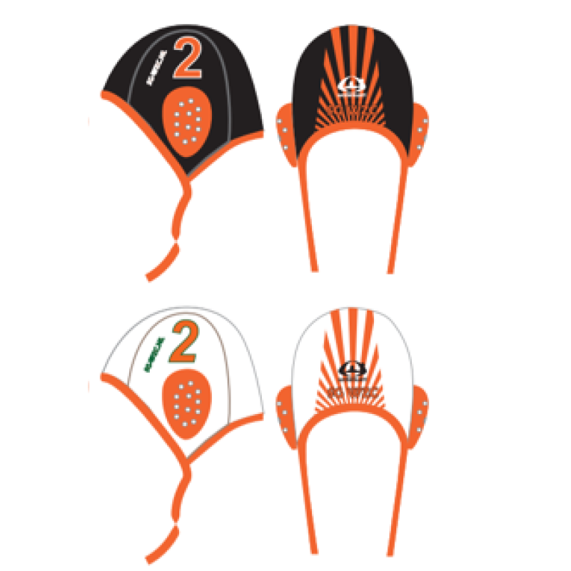 Waterpolo cap set zwart/wit. 2 caps
